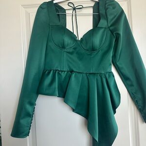 Self-Portrait Dark Green Asymmetrical Blouse